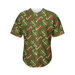 Xmas Candy Cane Pattern Print Men's Baseball Jersey