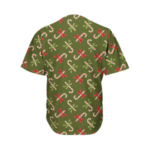 Xmas Candy Cane Pattern Print Men's Baseball Jersey