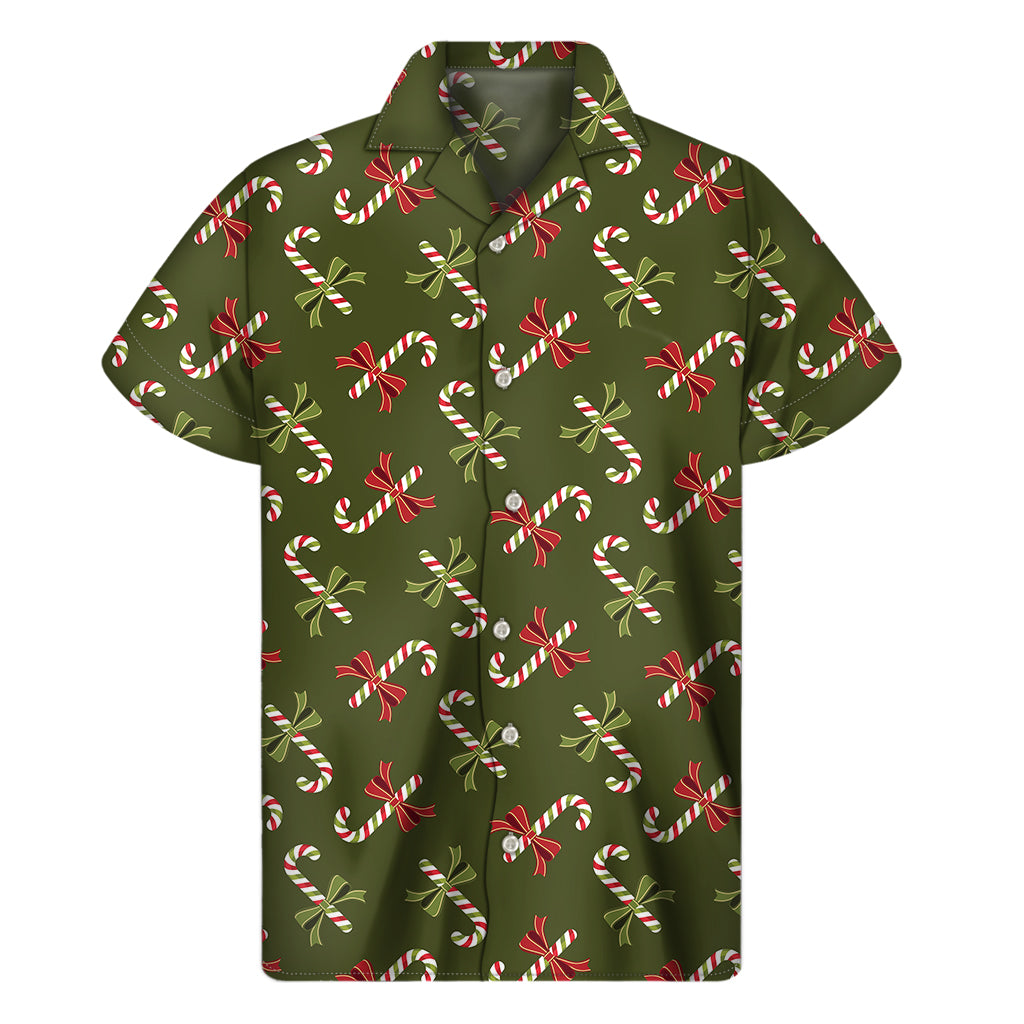 Xmas Candy Cane Pattern Print Men's Short Sleeve Shirt