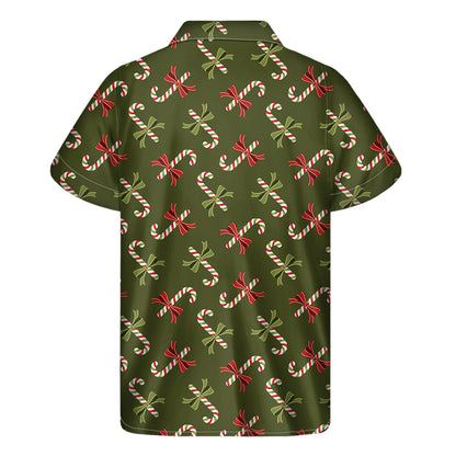 Xmas Candy Cane Pattern Print Men's Short Sleeve Shirt