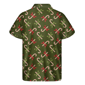 Xmas Candy Cane Pattern Print Men's Short Sleeve Shirt