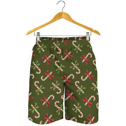 Xmas Candy Cane Pattern Print Men's Shorts
