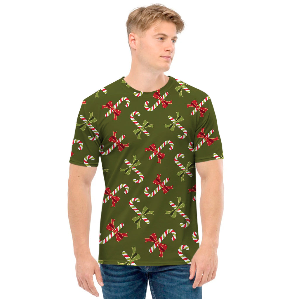Xmas Candy Cane Pattern Print Men's T-Shirt