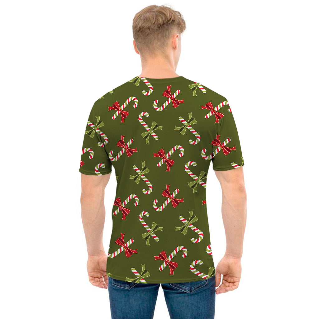 Xmas Candy Cane Pattern Print Men's T-Shirt