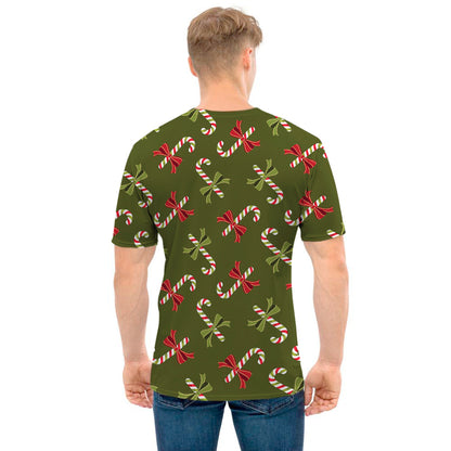 Xmas Candy Cane Pattern Print Men's T-Shirt