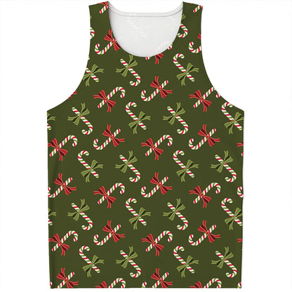 Xmas Candy Cane Pattern Print Men's Tank Top
