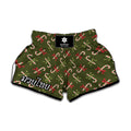 Xmas Candy Cane Pattern Print Muay Thai Boxing Shorts