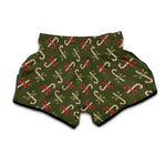 Xmas Candy Cane Pattern Print Muay Thai Boxing Shorts