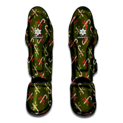 Xmas Candy Cane Pattern Print Muay Thai Shin Guard