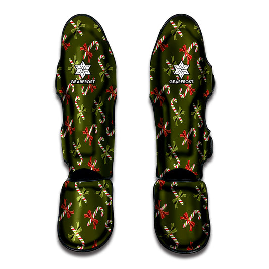 Xmas Candy Cane Pattern Print Muay Thai Shin Guard