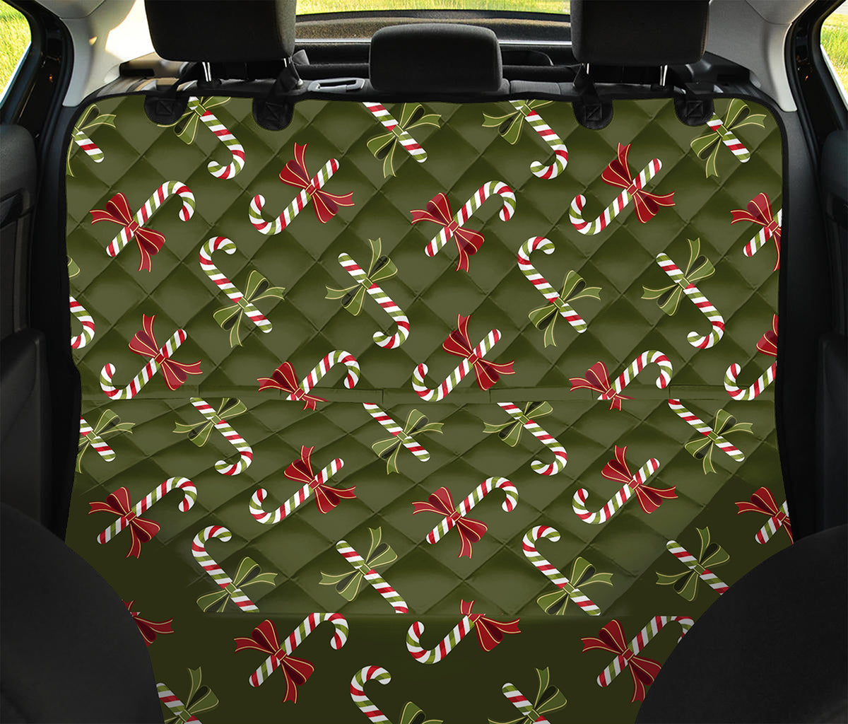 Xmas Candy Cane Pattern Print Pet Car Back Seat Cover