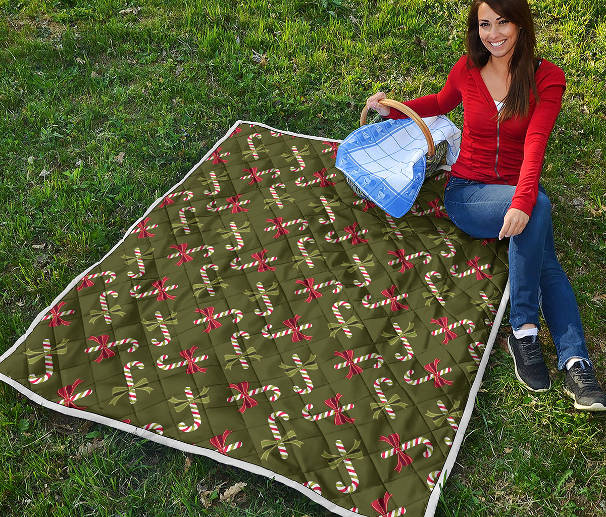Xmas Candy Cane Pattern Print Quilt