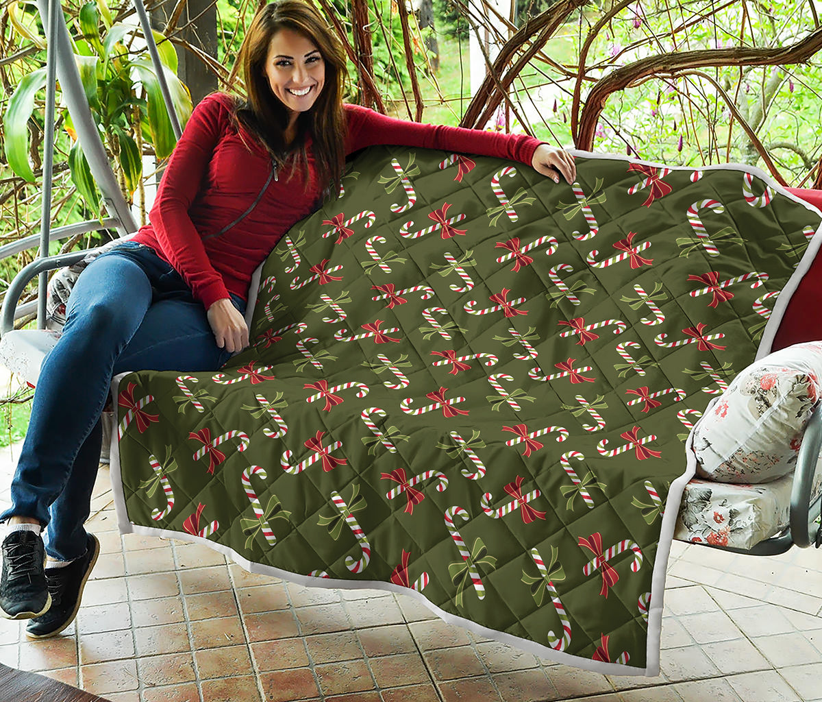 Xmas Candy Cane Pattern Print Quilt