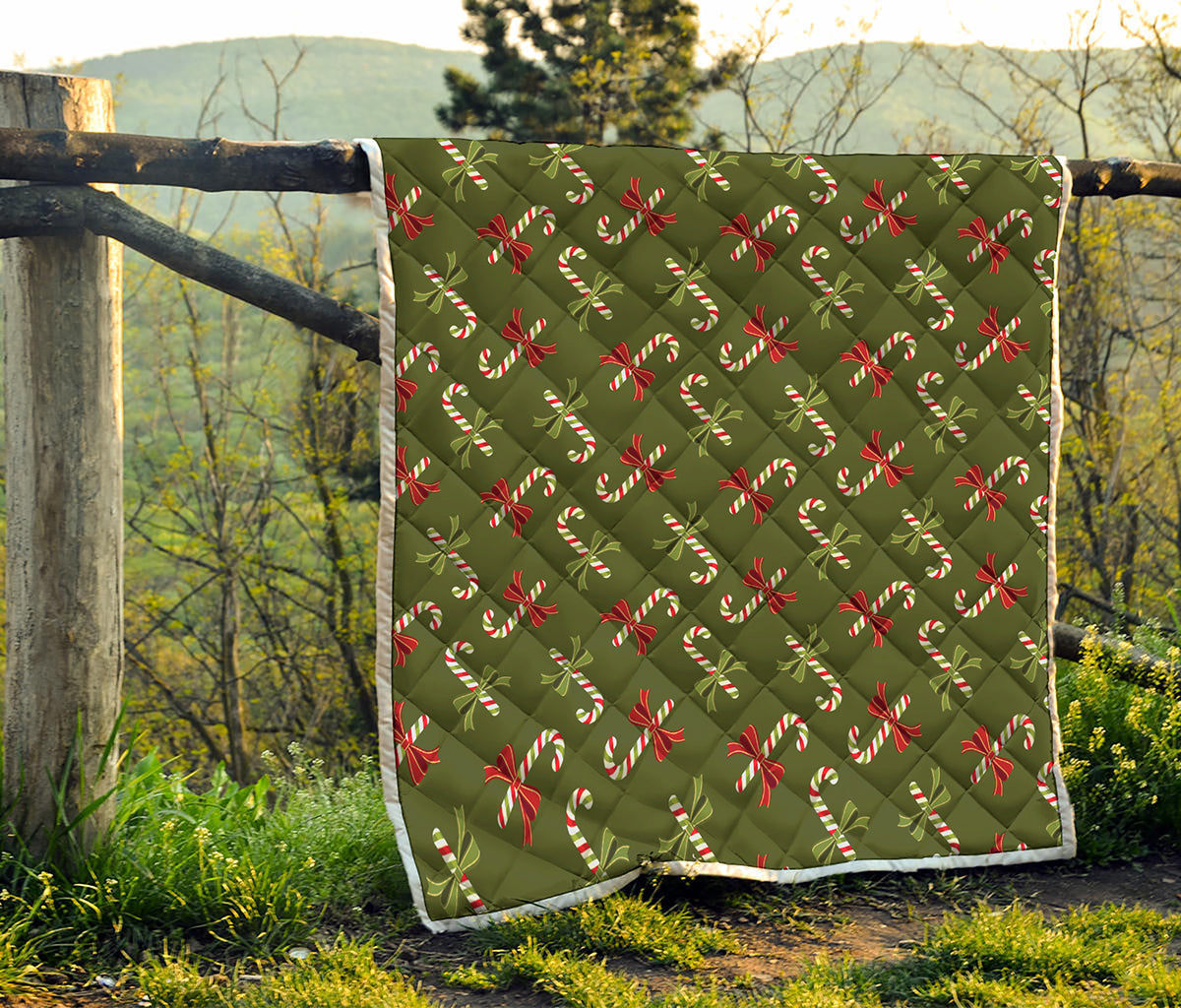 Xmas Candy Cane Pattern Print Quilt