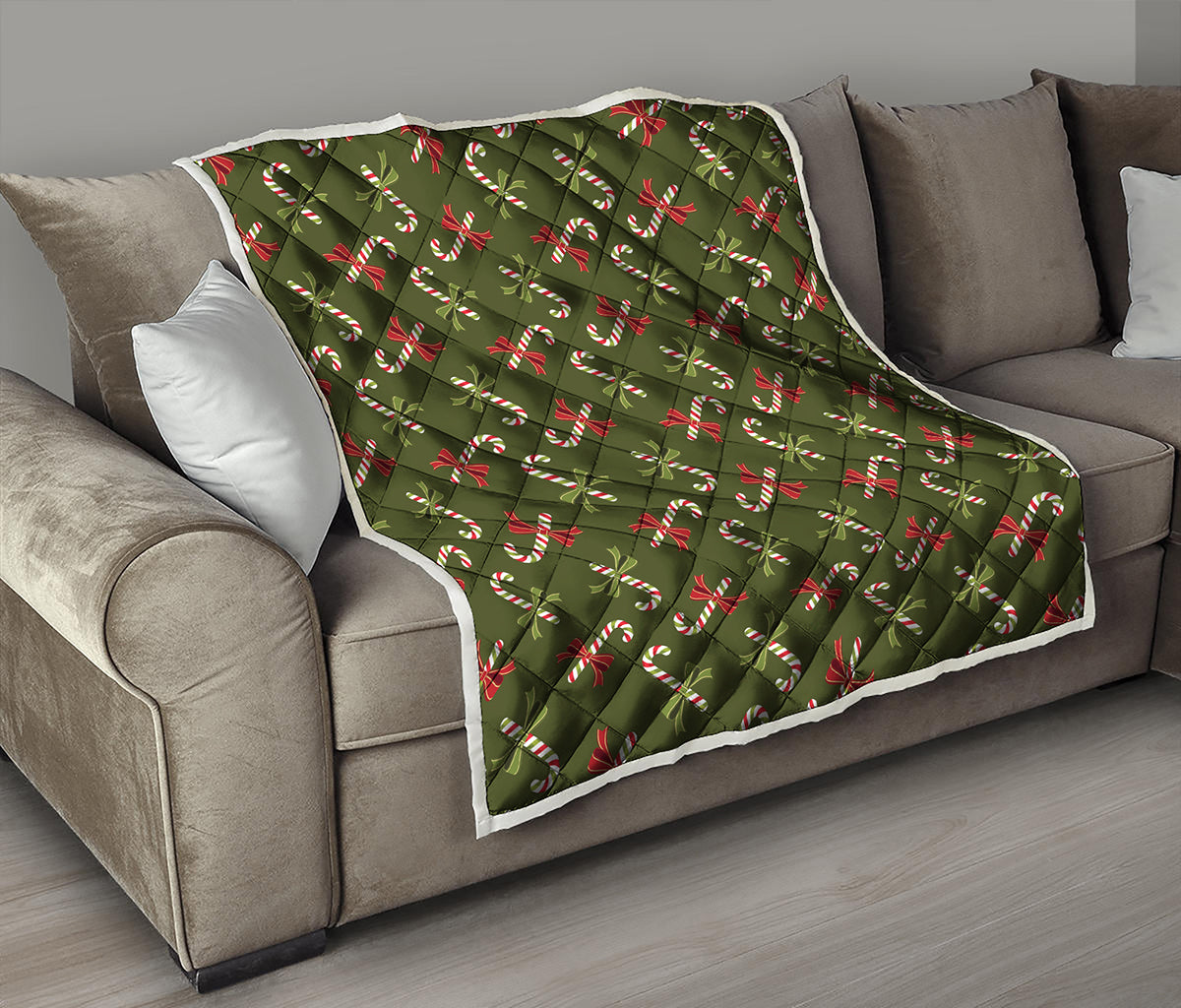Xmas Candy Cane Pattern Print Quilt