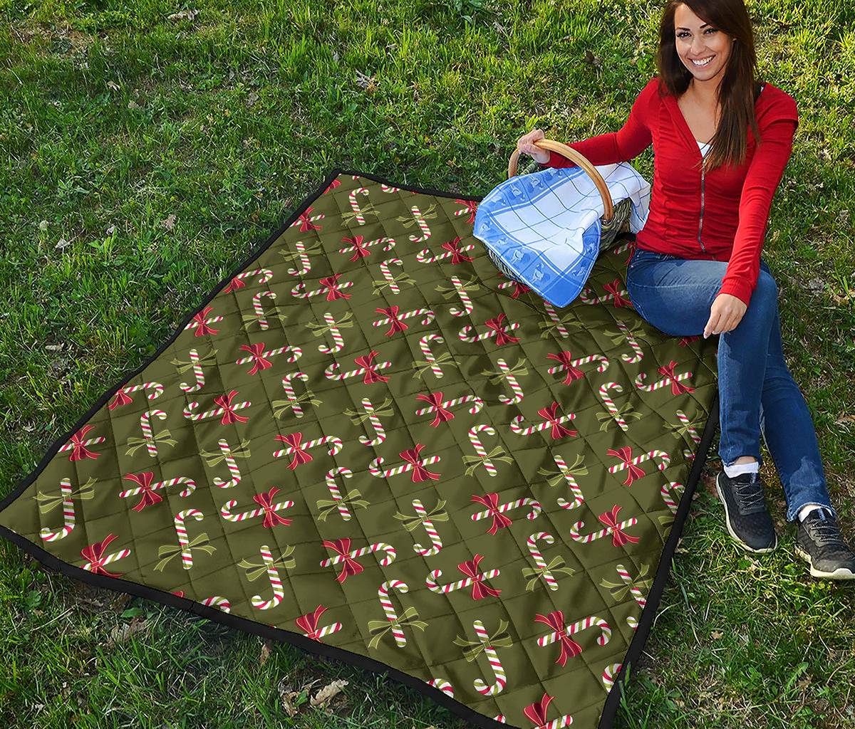 Xmas Candy Cane Pattern Print Quilt