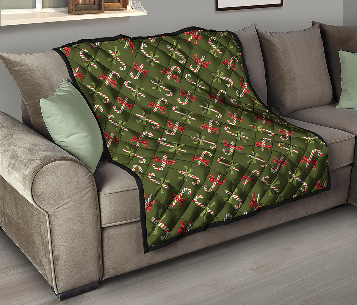 Xmas Candy Cane Pattern Print Quilt