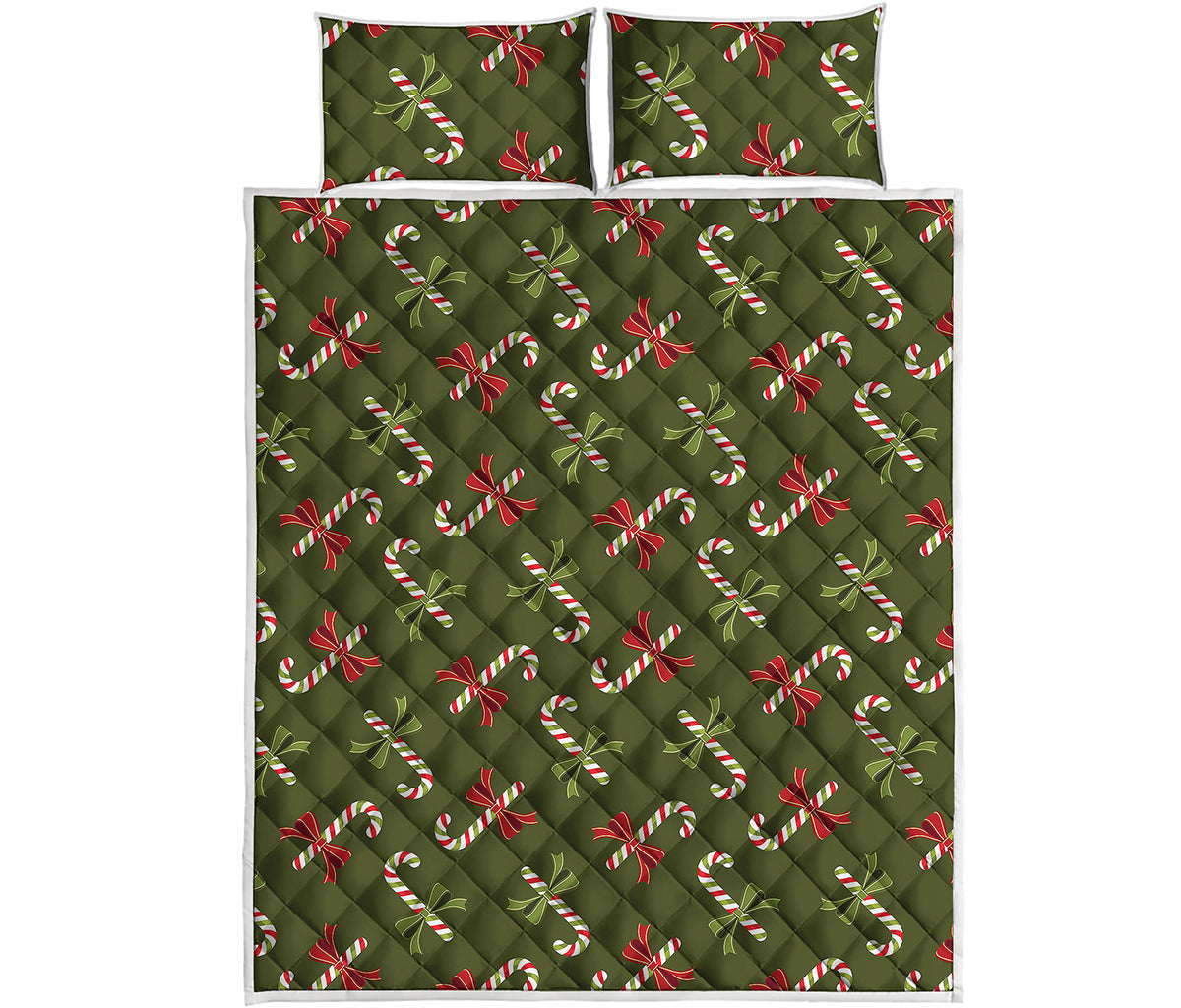 Xmas Candy Cane Pattern Print Quilt Bed Set