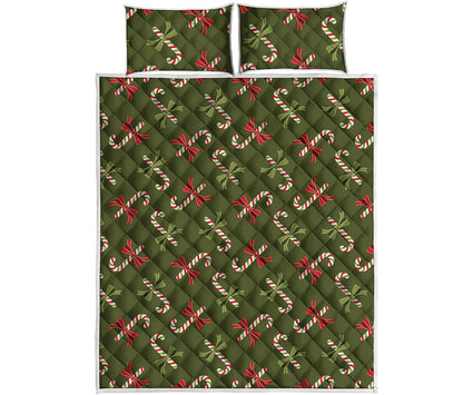 Xmas Candy Cane Pattern Print Quilt Bed Set