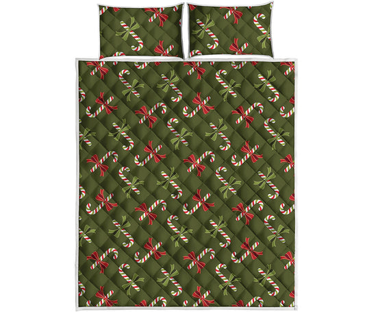 Xmas Candy Cane Pattern Print Quilt Bed Set