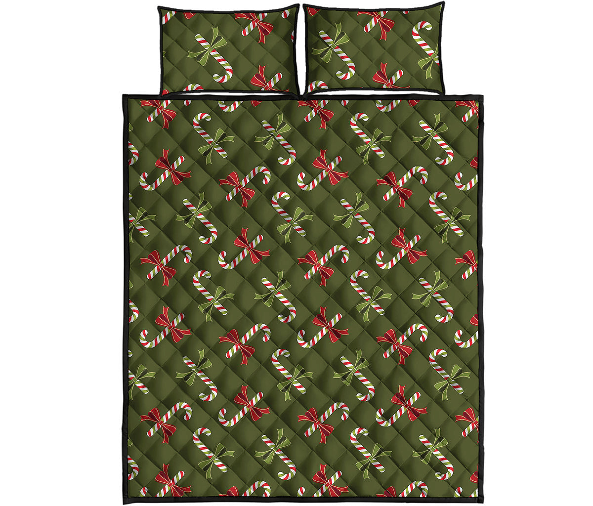 Xmas Candy Cane Pattern Print Quilt Bed Set