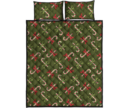 Xmas Candy Cane Pattern Print Quilt Bed Set