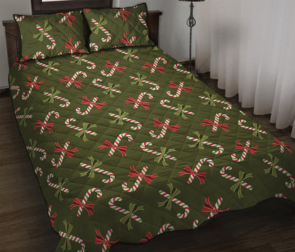 Xmas Candy Cane Pattern Print Quilt Bed Set