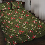 Xmas Candy Cane Pattern Print Quilt Bed Set