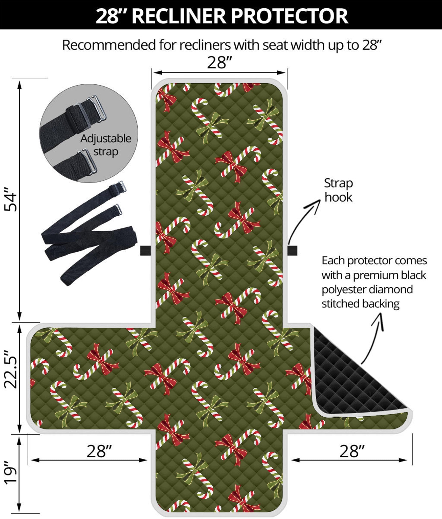 Xmas Candy Cane Pattern Print Recliner Protector