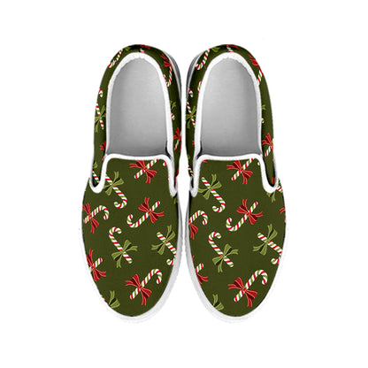 Xmas Candy Cane Pattern Print White Slip On Shoes