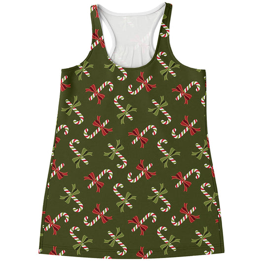 Xmas Candy Cane Pattern Print Women's Racerback Tank Top