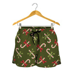 Xmas Candy Cane Pattern Print Women's Shorts