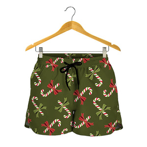 Xmas Candy Cane Pattern Print Women's Shorts