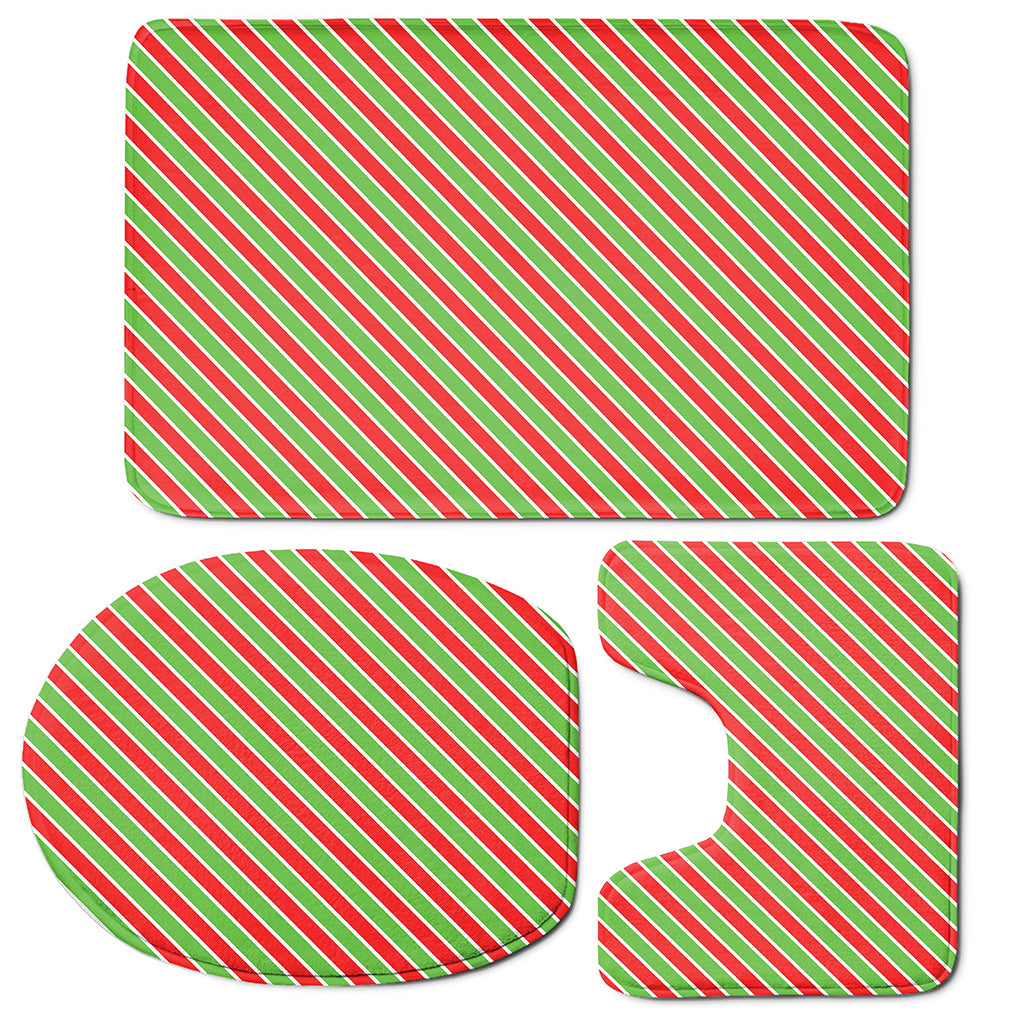 Xmas Candy Cane Stripes Print 3 Piece Bath Mat Set