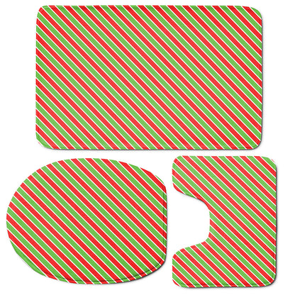 Xmas Candy Cane Stripes Print 3 Piece Bath Mat Set