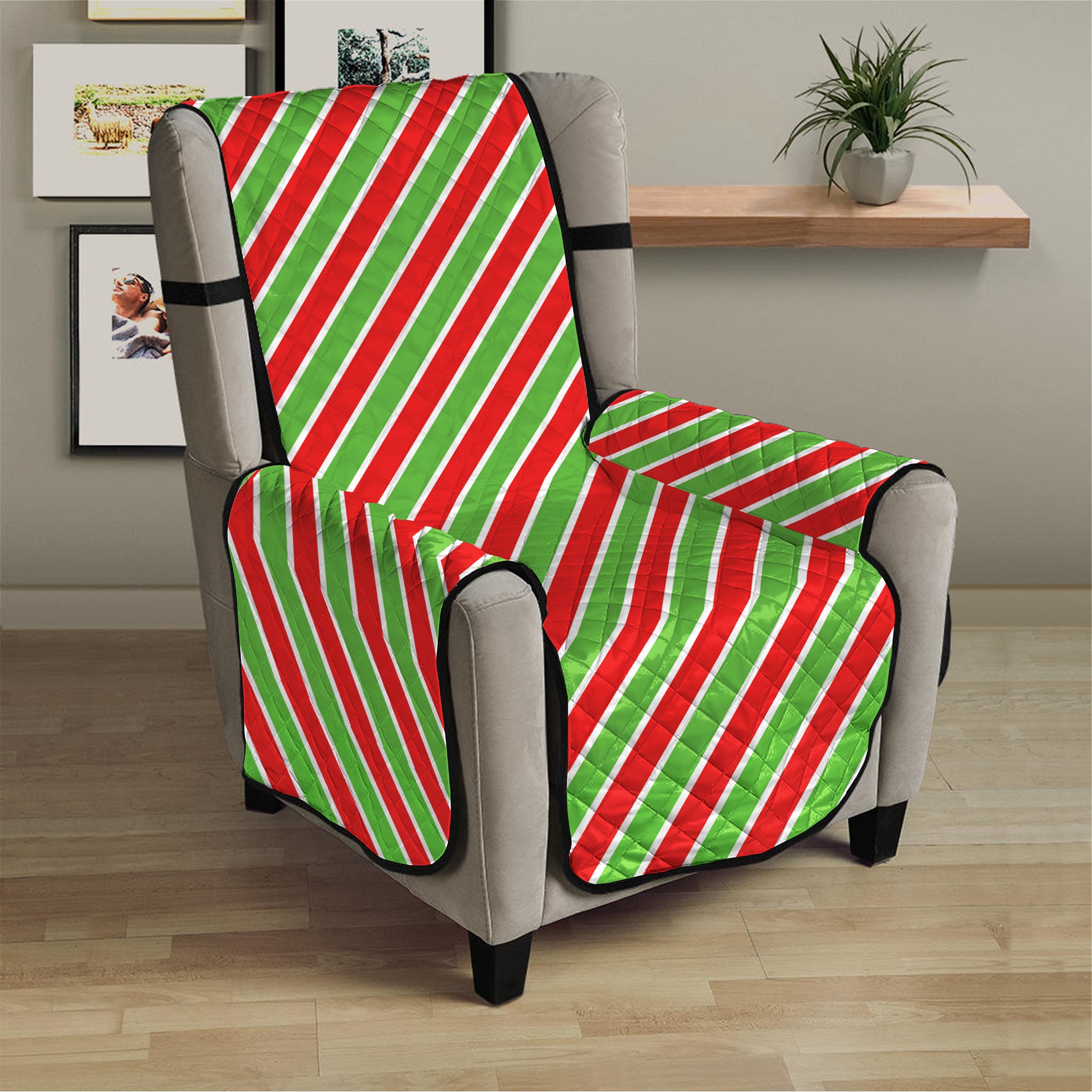 Xmas Candy Cane Stripes Print Armchair Protector