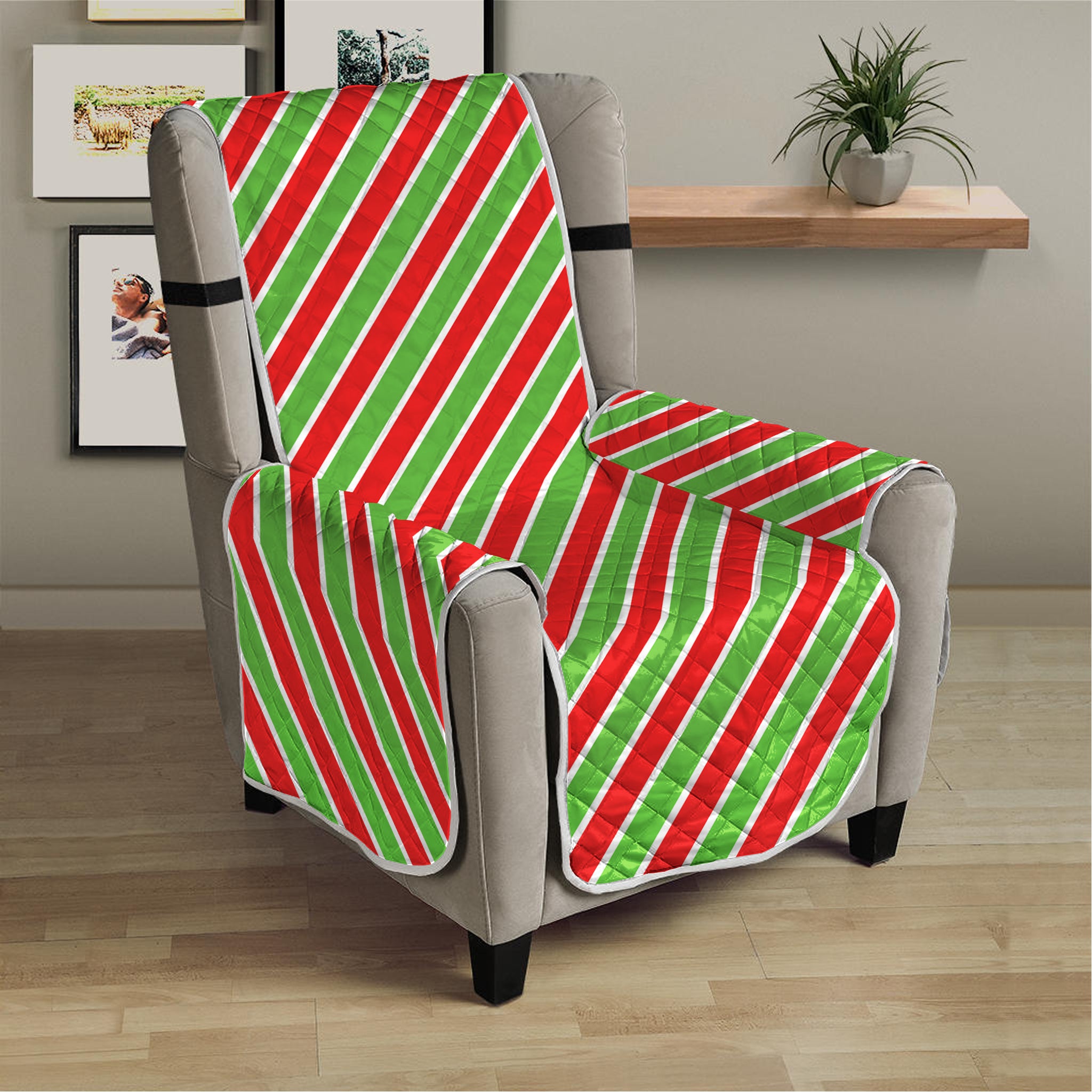 Xmas Candy Cane Stripes Print Armchair Protector