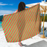 Xmas Candy Cane Stripes Print Beach Sarong Wrap