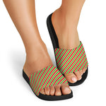 Xmas Candy Cane Stripes Print Black Slide Sandals