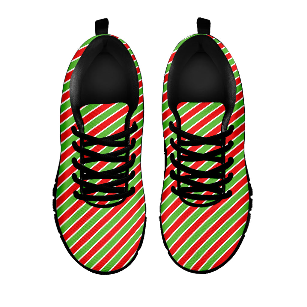 Xmas Candy Cane Stripes Print Black Sneakers