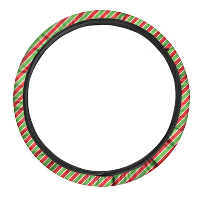 Xmas Candy Cane Stripes Print Car Steering Wheel Cover