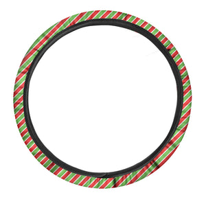 Xmas Candy Cane Stripes Print Car Steering Wheel Cover