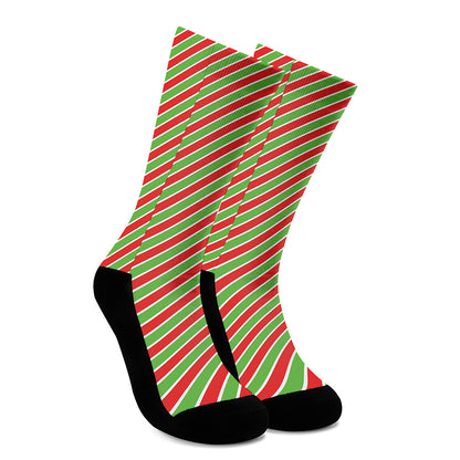Xmas Candy Cane Stripes Print Crew Socks