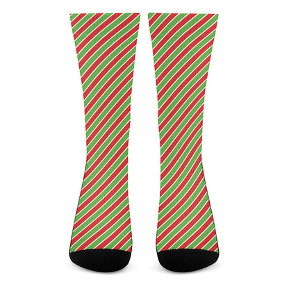 Xmas Candy Cane Stripes Print Crew Socks