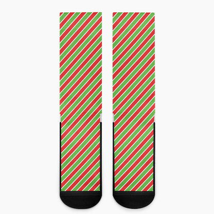 Xmas Candy Cane Stripes Print Crew Socks
