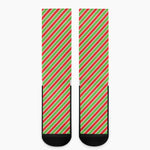Xmas Candy Cane Stripes Print Crew Socks