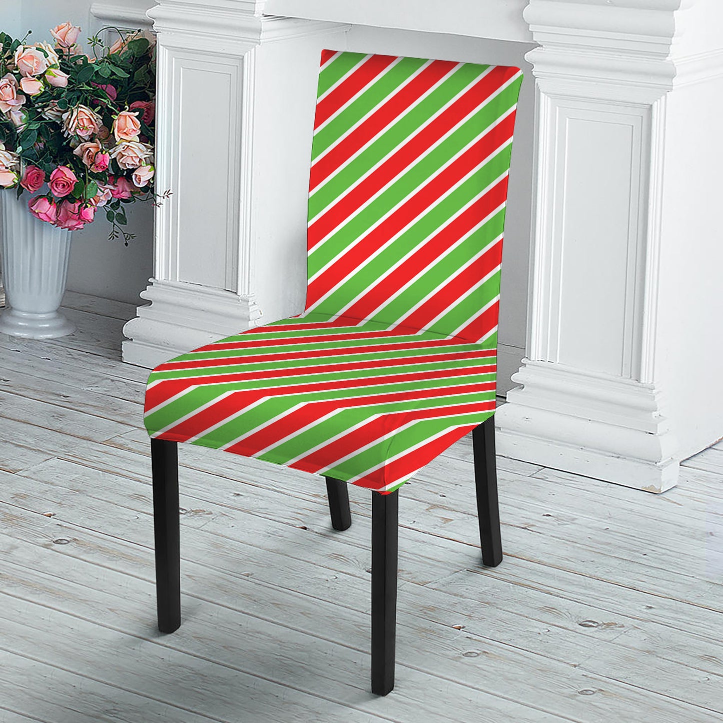 Xmas Candy Cane Stripes Print Dining Chair Slipcover