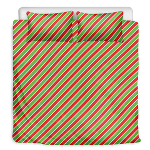 Xmas Candy Cane Stripes Print Duvet Cover Bedding Set