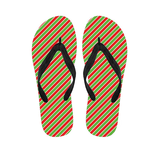 Xmas Candy Cane Stripes Print Flip Flops