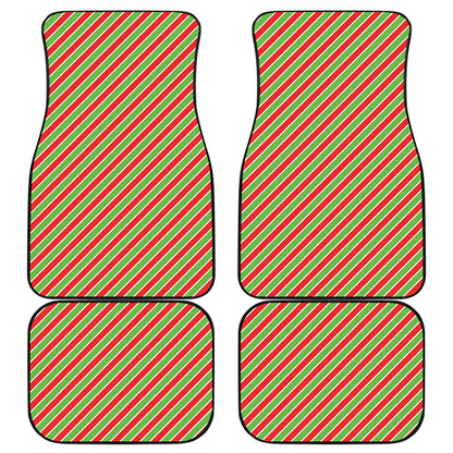 Xmas Candy Cane Stripes Print Front and Back Car Floor Mats